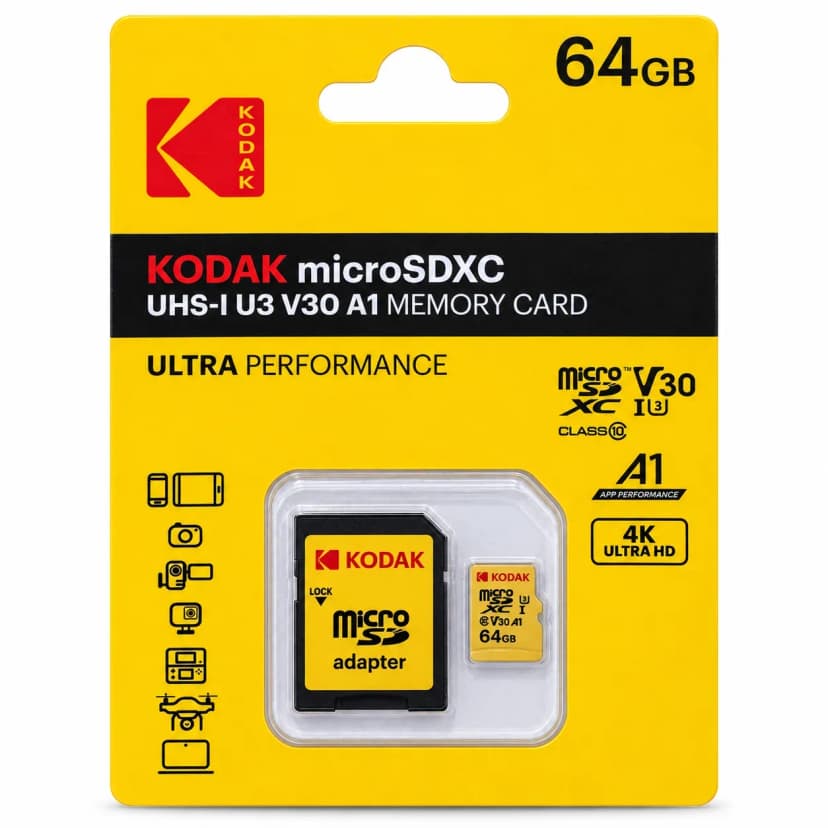 Thẻ Nhớ Kodak MicroSD UHS-I U3 V30 A1 (64GB) kèm adapter